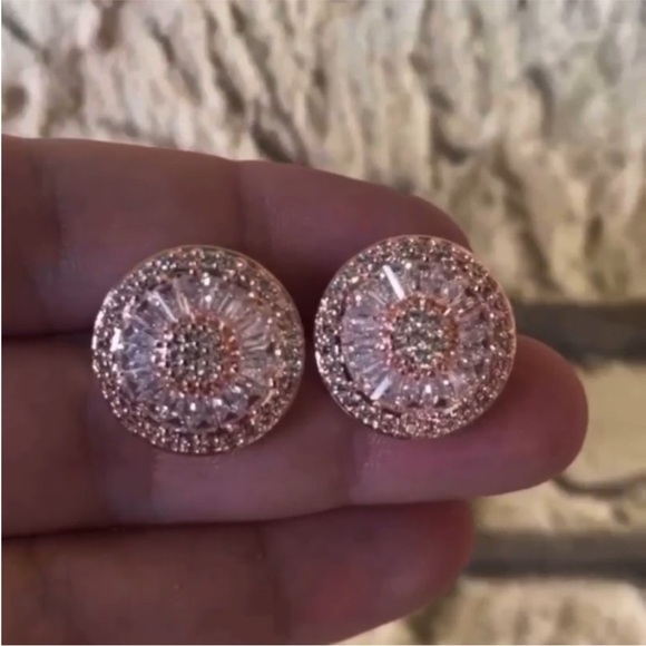 Rose gold plated Bling CZ & BAGUETTE Earring shiny sparkly New Luxury - Picture 6 of 12